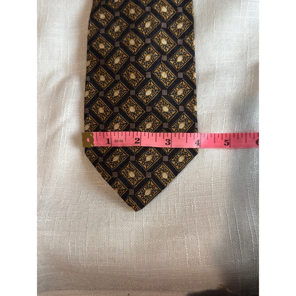 Valentino Cravatte Silk Tie Mens Geometric Diamond Medallion Gold Brown Italy